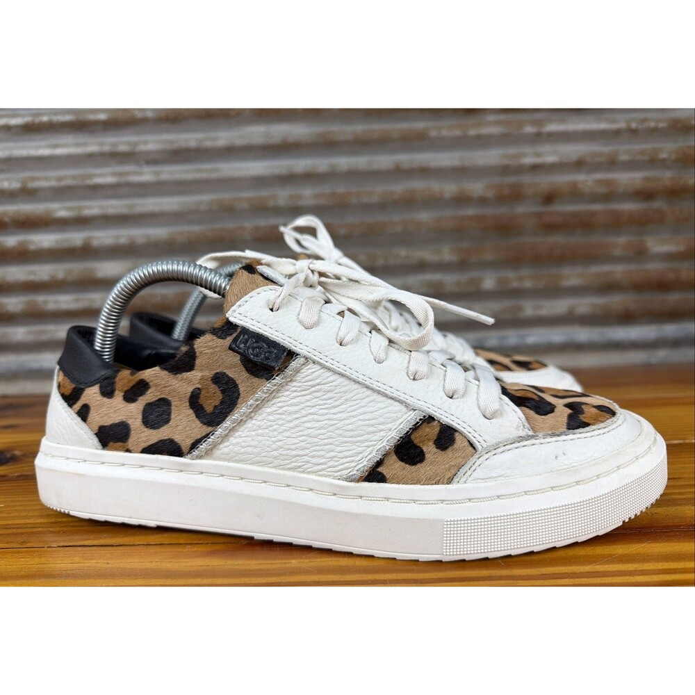 UGG Womens Shoes 10 White Brown Sneaker Casual Tie 1130777 Leopard Laces